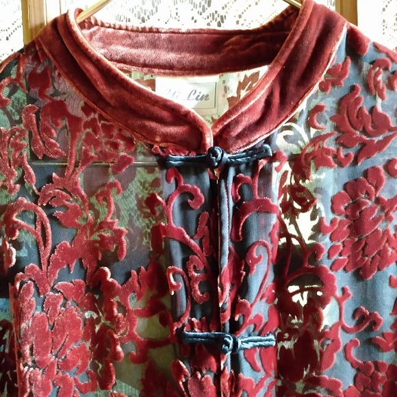 Yi Lin Sheer Silk/Velvet Mandarin Collar Tunic - Picture 6 of 11